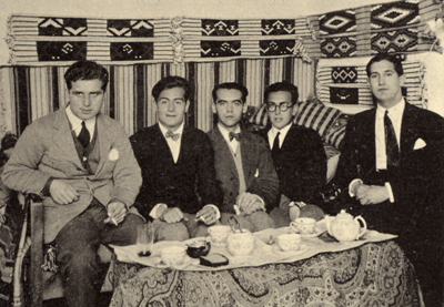Louis Eaton-Daniel, Juan Centeno, Federico Garc&iacute;a Lorca, Emilio Prados y Jos&eacute; Bello en la Residencia de Estudiantes, Madrid, 1924