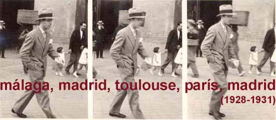 m&aacute;laga, madrid, toulouse, par&iacute;s, madrid (1928-1931)