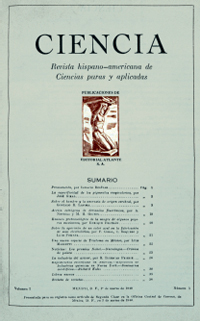 Contents of the first issue of Ciencia, a periodical published in Mexico by exiled Spanish scientists, 1940. Residencia de Estudiantes, Madrid 