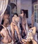Daniel V&aacute;zquez D&iacute;az, Las ba&ntilde;istas o desnudas en la piscina, h. 1930-1935. &Oacute;leo sobre lienzo, 203 x 175 cm. Colecci&oacute;n MAPFRE 