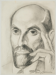 Daniel V&aacute;zquez D&iacute;az, Retrato de Juan Ram&oacute;n Jim&eacute;nez, s. a. L&aacute;piz sobre papel, 22 x 15,5 cm