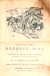 Galerada corregida por Juan Ram&oacute;n Jim&eacute;nez de la portada del folleto de la exposici&oacute;n de Daniel V&aacute;zquez D&iacute;az, celebrada en el Palacio de Bibliotecas y Museos de Madrid, marzo-abril de 1921