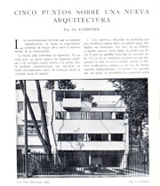 Le Corbusier, &laquo;Cinco puntos sobre una nueva arquitectura&raquo; en revista Arquitectura. Revista Oficial del Colegio de Arquitectos de Madrid, a&ntilde;o X, n&uacute;m. 107, marzo de1928. Colegio Oficial de Arquitectos de Madrid. Bibliotec