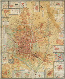 Facundo Ca&ntilde;ada L&oacute;pez, Plano de Madrid y pueblos colindantes, principios del siglo XX, primera y tercera hoja. Papel entelado, 63 x 75 cm