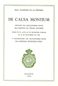 Portada del discurso de ingreso de Manuel de Ter&aacute;n en la Real Academia de la Historia,De causa montium, Madrid, 1980