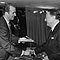 Manuel de Ter&aacute;n recibiendo de SS. AA. RR. los Pr&iacute;ncipes de Espa&ntilde;a una medalla conmemorativa de los 25 a&ntilde;os del Colegio Nuestra Se&ntilde;ora de los Rosales, Madrid, febrero de 1977. Archivo de la Familia Ter&aacute;n Troyano